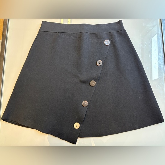 Sandro Paris Designer Black Asymmetrical Mini Skirt Button up Luxury size Small - Picture 2 of 8